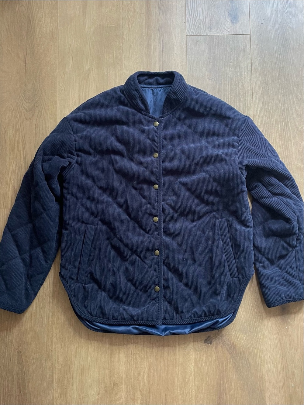 Men’s Quilted Corduroy Bomber Jacket - Navy Size Medium Button Down